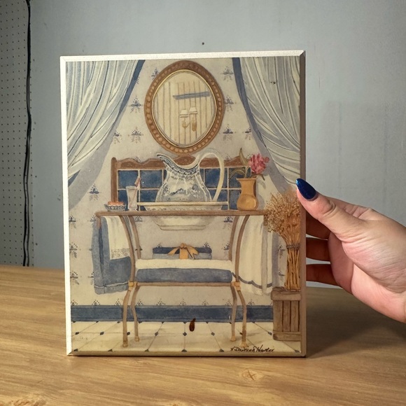 Blue house decor wooden portrait - Picture 1 of 3